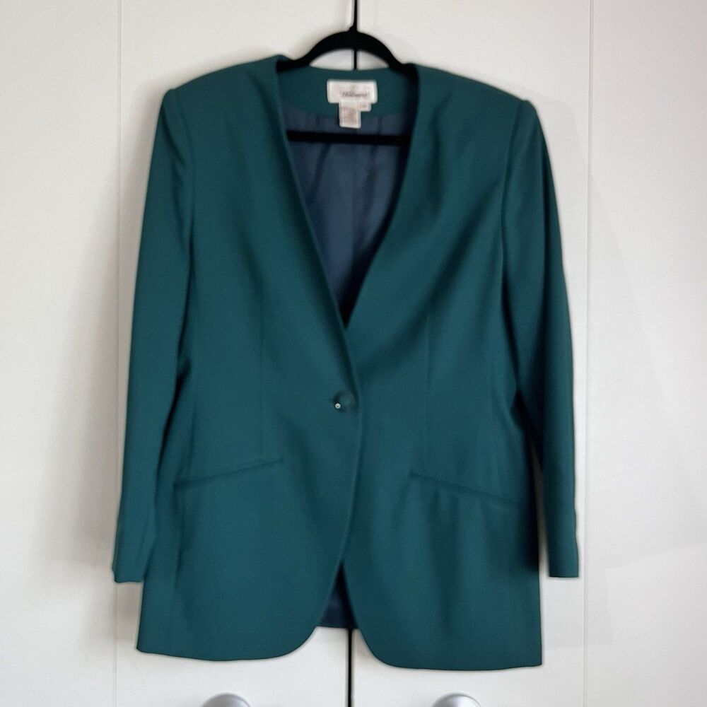 Worthington Blazer 12P Petite Teal Green 1-Button Lined Suit Jacket Collarless